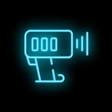 Neon icon of barcode scanner emitting light beam on black background Illustrazione stock