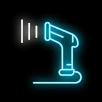 Neon icon of barcode scanner scanning code emitting light beams Stock Illustration