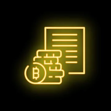 Neon icon of bitcoin cryptocurrency stack with invoice document Illustrazione stock