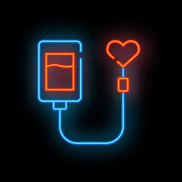 Neon icon of blood transfusion saving life with heart shape Illustrazione stock