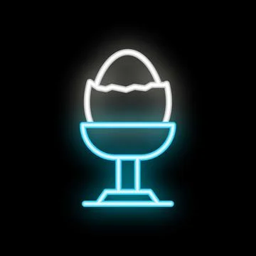 Neon icon of boiled egg in egg cup glowing on black background Stock Illustration