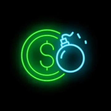 Neon icon of bomb exploding a dollar coin 스톡 일러스트
