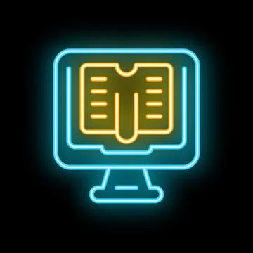 Neon icon of a book being opened on a computer screen Stock Illustration