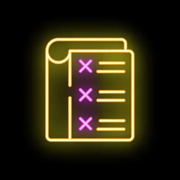 Neon icon of book with check marks representing completed tasks Stock Illustration
