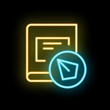 Neon icon of book with cursor representing online education and digital libra Stock Illustration