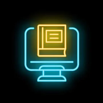 Neon icon of a book displaying on a computer screen Stock-Illustration