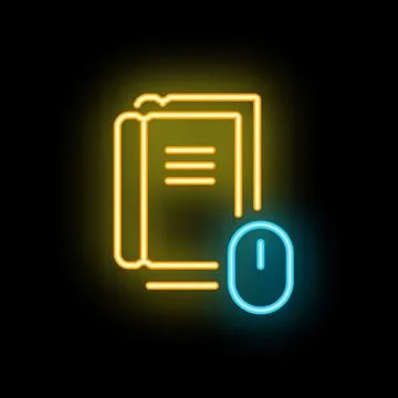 Neon icon of books and computer mouse representing online education Stock Illustration