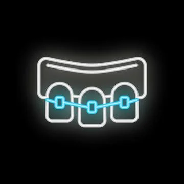 Neon icon of braces aligning teeth for beautiful smile Stock Illustration