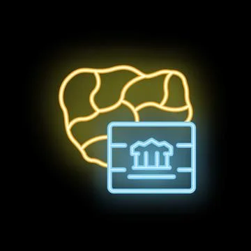 Neon icon of brain thinking about bank representing financial education イラスト素材