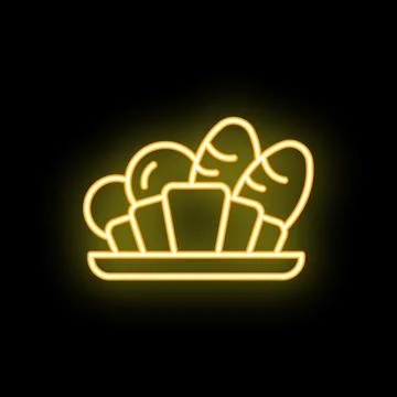 Neon icon of bread basket glowing yellow on black background イラスト素材