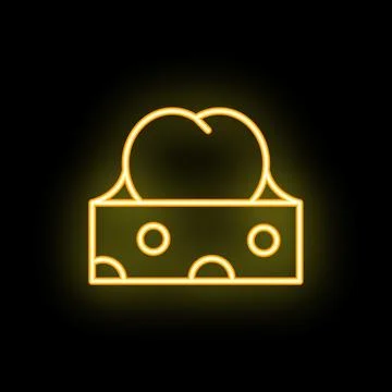 Neon icon of bread loaf rising inside a container on black background Stock Illustration