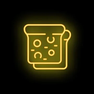 Neon icon of bread slices glowing yellow on black background Stock Illustration