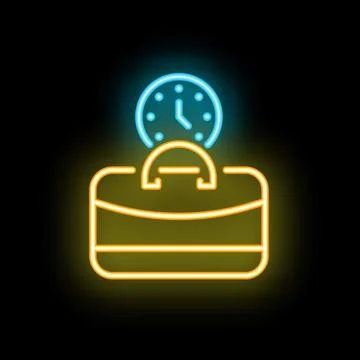 Neon icon of briefcase and clock representing working hours Stock Illustration