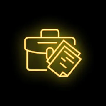 Neon icon of a briefcase displaying important documents for business and le.. Stock Illustration