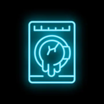 Neon icon of a broken clock melting in a smartphone showing concept of wast.. Stock Illustration