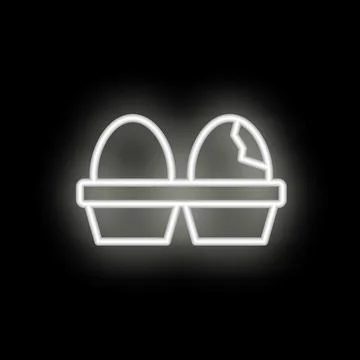 Neon icon of a broken egg in a carton of two eggs Stock Illustration