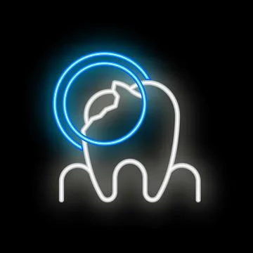 Neon icon of broken tooth highlighting teeth whitening or dental treatment Stock Illustration