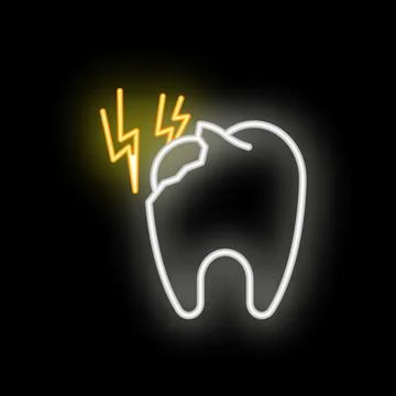 Neon icon of a broken tooth showing a painful dental problem Stockillustratie