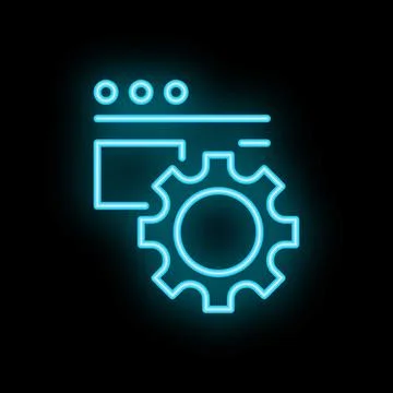 Neon icon of browser window being optimized with gear Stock Illustration