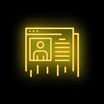 Neon icon of browser window displaying user profile information Illustrazione stock