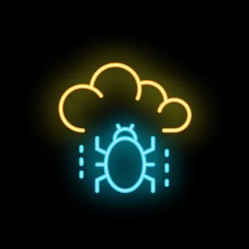 Neon icon of bug falling from cloud representing cloud security threat 스톡 일러스트