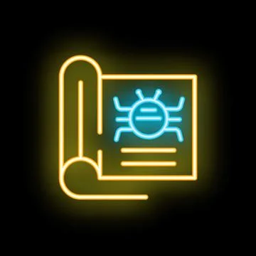 Neon icon of bug report representing software testing and debugging Stock Illustration