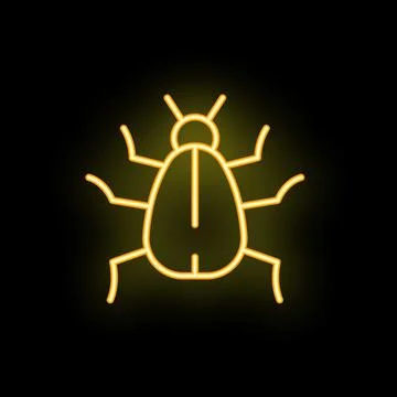 Neon icon of bug shining on black background Illustrazione stock