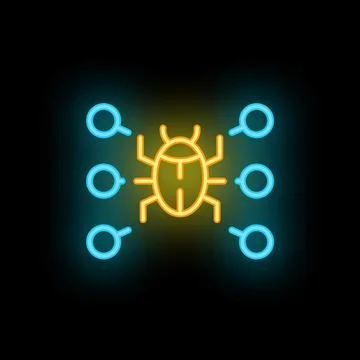 Neon icon of bug spreading through network connections Stock Illustration