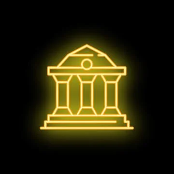 Neon icon of a building with columns representing government and finance Ilustración de archivo