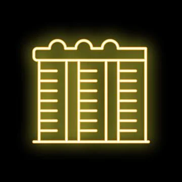 Neon icon of a building with columns shining brightly on black background Ilustración de archivo