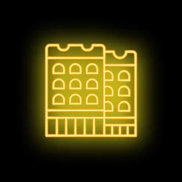 Neon icon of a building with glowing windows representing a hotel or apartm.. Ilustración de archivo