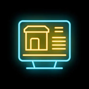 Neon icon of building project on computer screen for architecture and const.. 스톡 일러스트