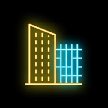 Neon icon of building under construction with metal scaffolding Stock Illustration
