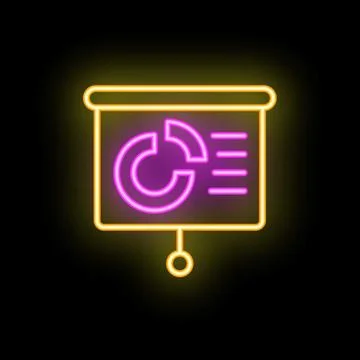 Neon icon of business presentation with pie chart and text Stock Illustration