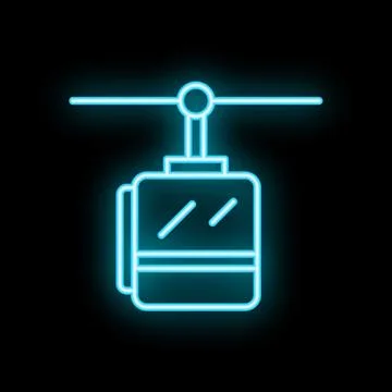 Neon icon of a cable car hanging from a cable on a black background Stock Illustration