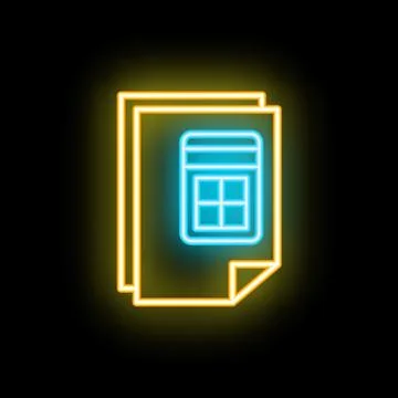 Neon icon of calculator app displaying on digital documents 库存插图