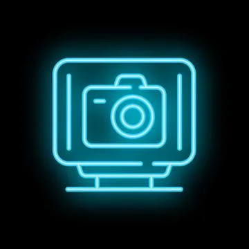 Neon icon of a camera displaying on a computer screen Stock Illustration