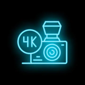 Neon icon of a camera recording in 4k resolution Stock Illustration