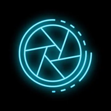 Neon icon of camera shutter aperture diaphragm glowing Stock Illustration