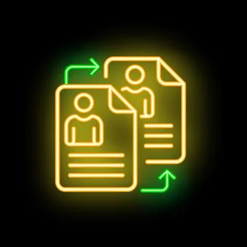 Neon icon of candidate cv exchanging showing recruitment process 库存插图
