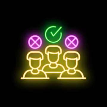 Neon icon of candidate selection process showing one person approved Stock Illustration