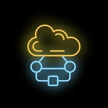 Neon icon of a car connected to the cloud representing cloud computing Illustrazione stock
