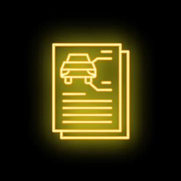 Neon icon of car documents showing vehicle information Ilustración de archivo