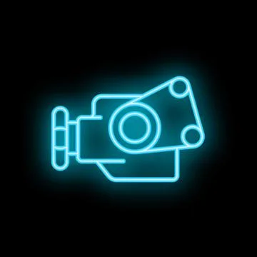 Neon icon of car engine glowing on black background Illustrazione stock