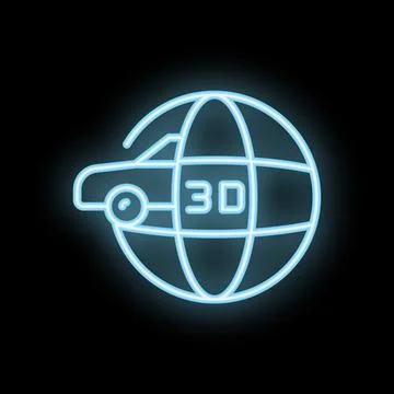 Neon icon of car on globe for 3d printing worldwide Stock Illustration