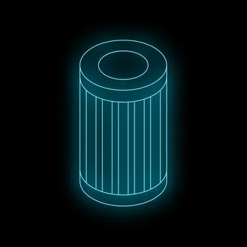 Neon icon of car oil filter glowing on black background Stock Illustration