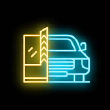 Neon icon of car passing through border control point Stock Illustration