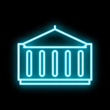 Neon icon of cargo container hanging on hook on black background Illustrazione stock