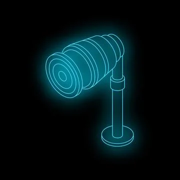 Neon icon of cctv camera observing surrounding area Illustrazione stock