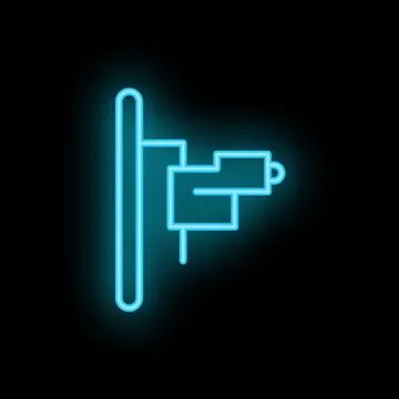 Neon icon of cctv security camera observing on black background Illustrazione stock